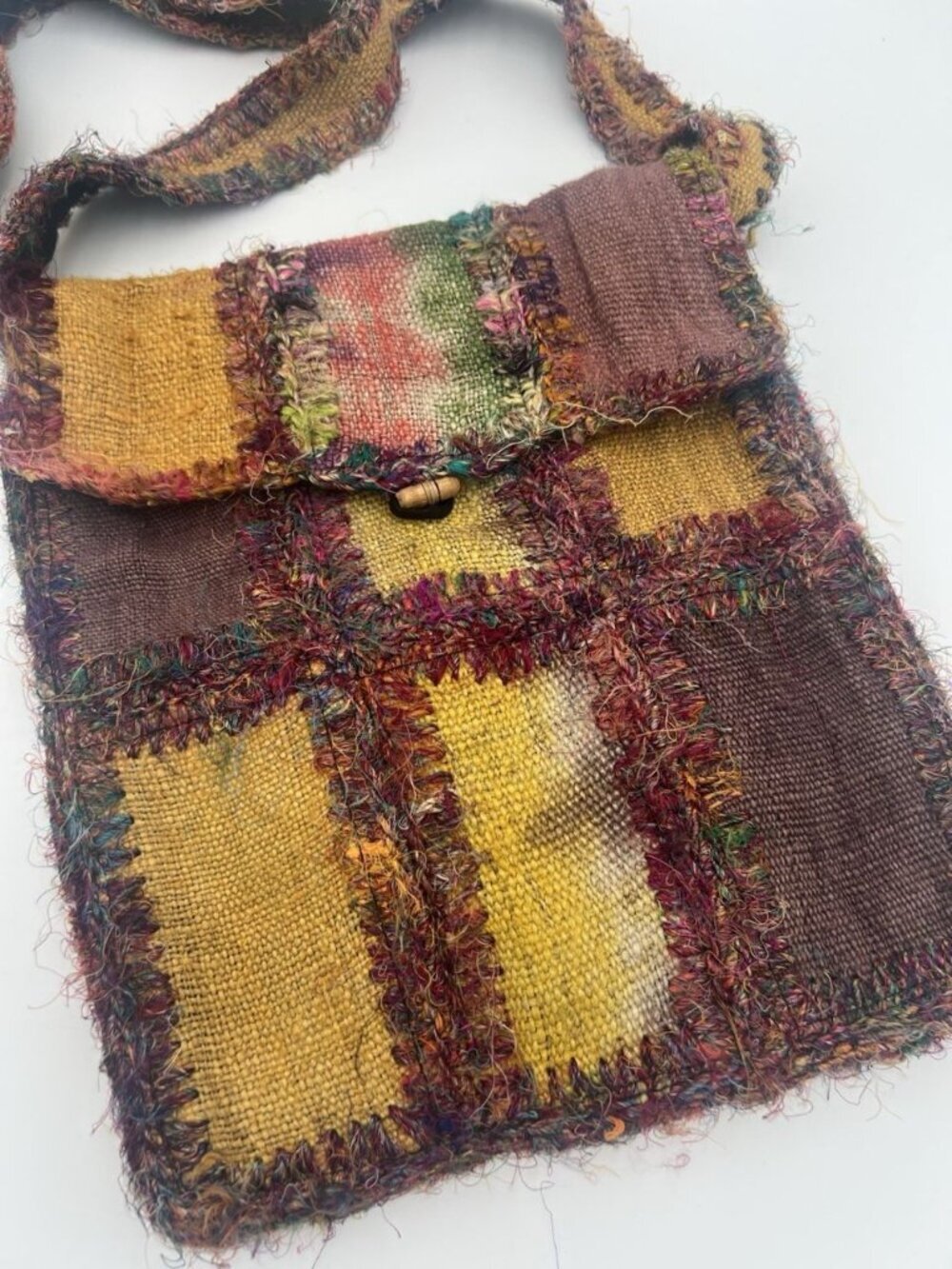 Himalayan Hemp Crossbody Bag Patchwork Multicolor Recycled Silk Nepal Boho